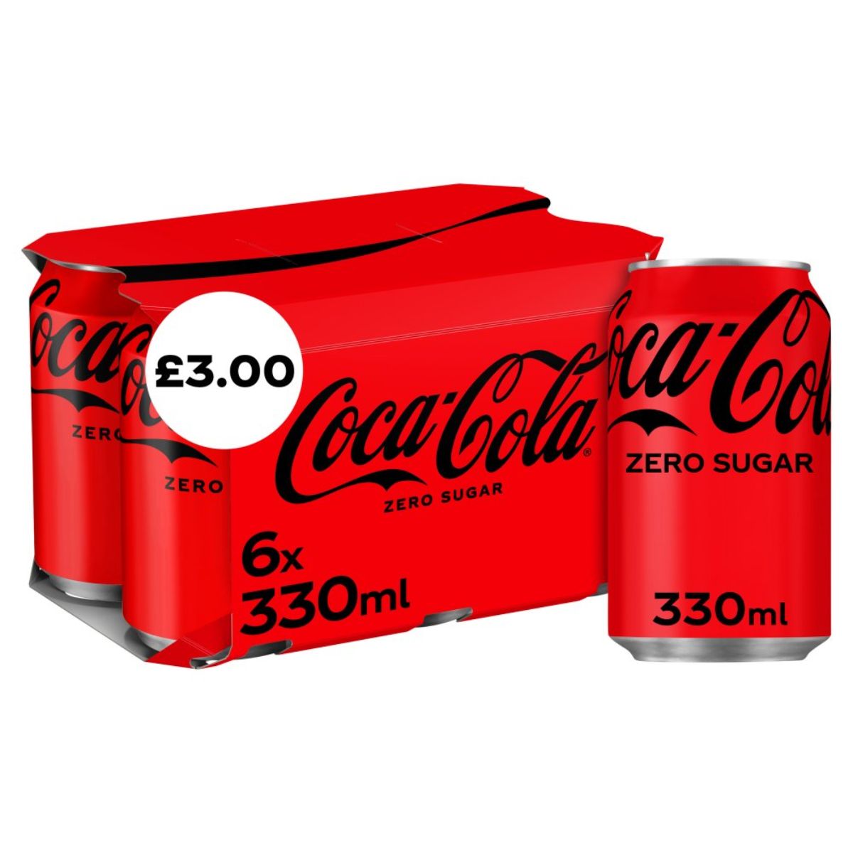 Coca Cola - Zero Sugar - 6 x 330ml cans.