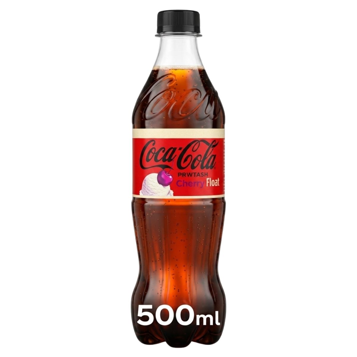 Coca-Cola Cherry Float 500ml bottle on a white background