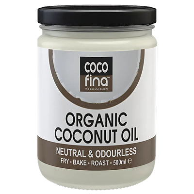 Cocofina Organic Coconut Oil 500ml is cold-pressed, neutral, and odourless—ideal for cooking, frying, baking, roasting, and wellness use.