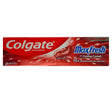 Colgate MaxFresh Spicy Fresh 100ml toothpaste features “with cooling crystals” and “10x longer lasting cooling” on bold red packaging for a spicy fresh experience.