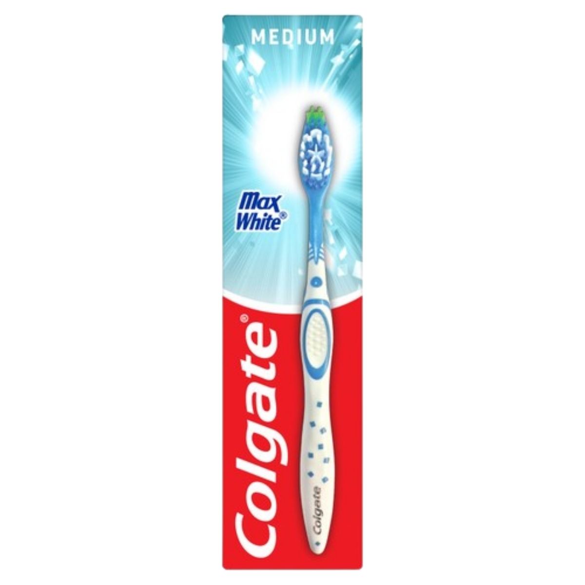 Colgate Max White toothbrush packaging on a white background