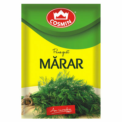 Cosmin - Marar - 8g comes in a yellow and green pack with Romanian text and a fresh dill image—ideal for elevating your dishes with premium dried herbs.
