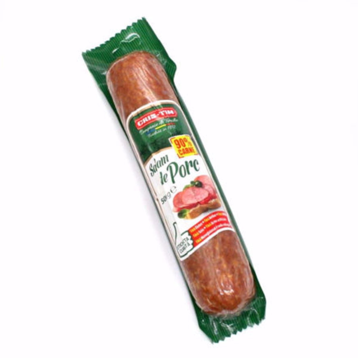 A sealed package of Cris Tim Salami, 500g, is displayed on a white background.