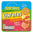Dairylea Lunchers Ham 'N' Cheese 65g by Dairylea features crackers, ham, and cheese for a convenient lunch, with nutrition info shown on the front.