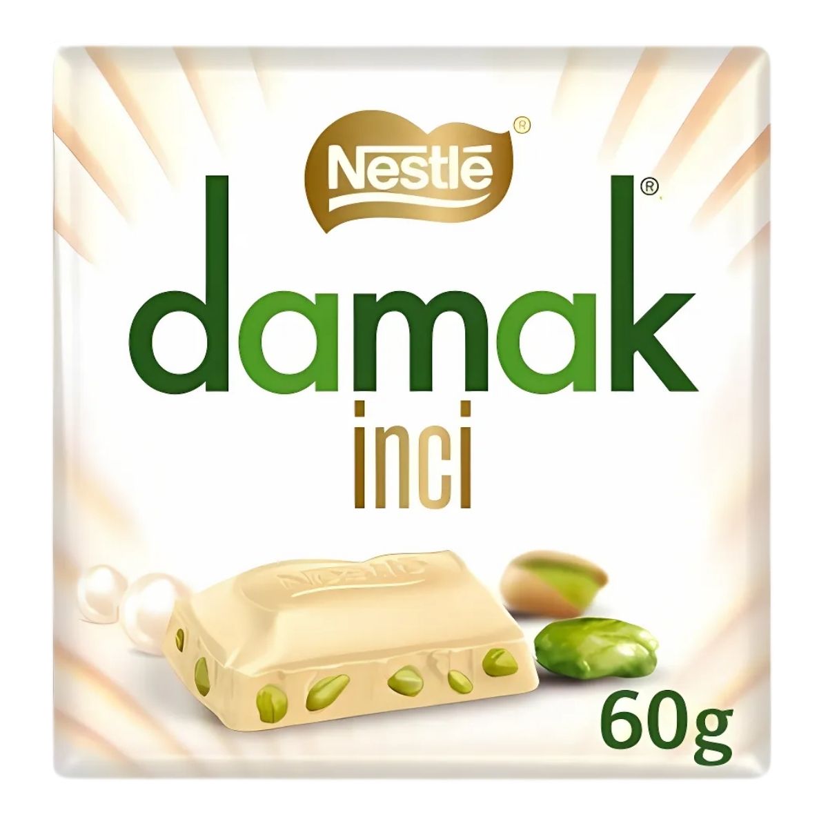 Damak introduces a 60g luxurious delight: creamy white chocolate perfectly combined with crunchy pistachios, beautifully packaged.