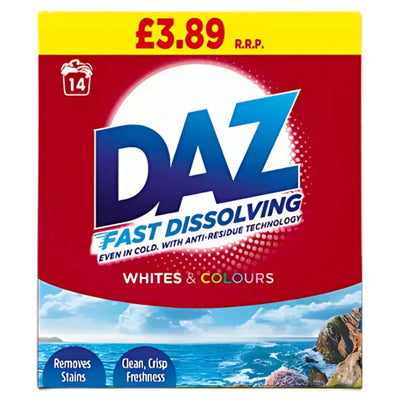 Daz Washing Powder (Whites & Colours) 14 Washes, 700g, marked £3.89 R.R.P., removes stains and leaves laundry clean and fresh, suitable for both whites and colours.