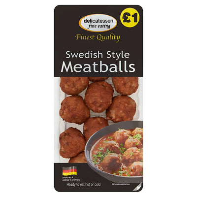 Delicatessen Swedish Style Meatballs 200g, ready to eat hot or cold, finest quality, made in Germany, just £1—ideal for lovers of authentic Swedish meatballs.