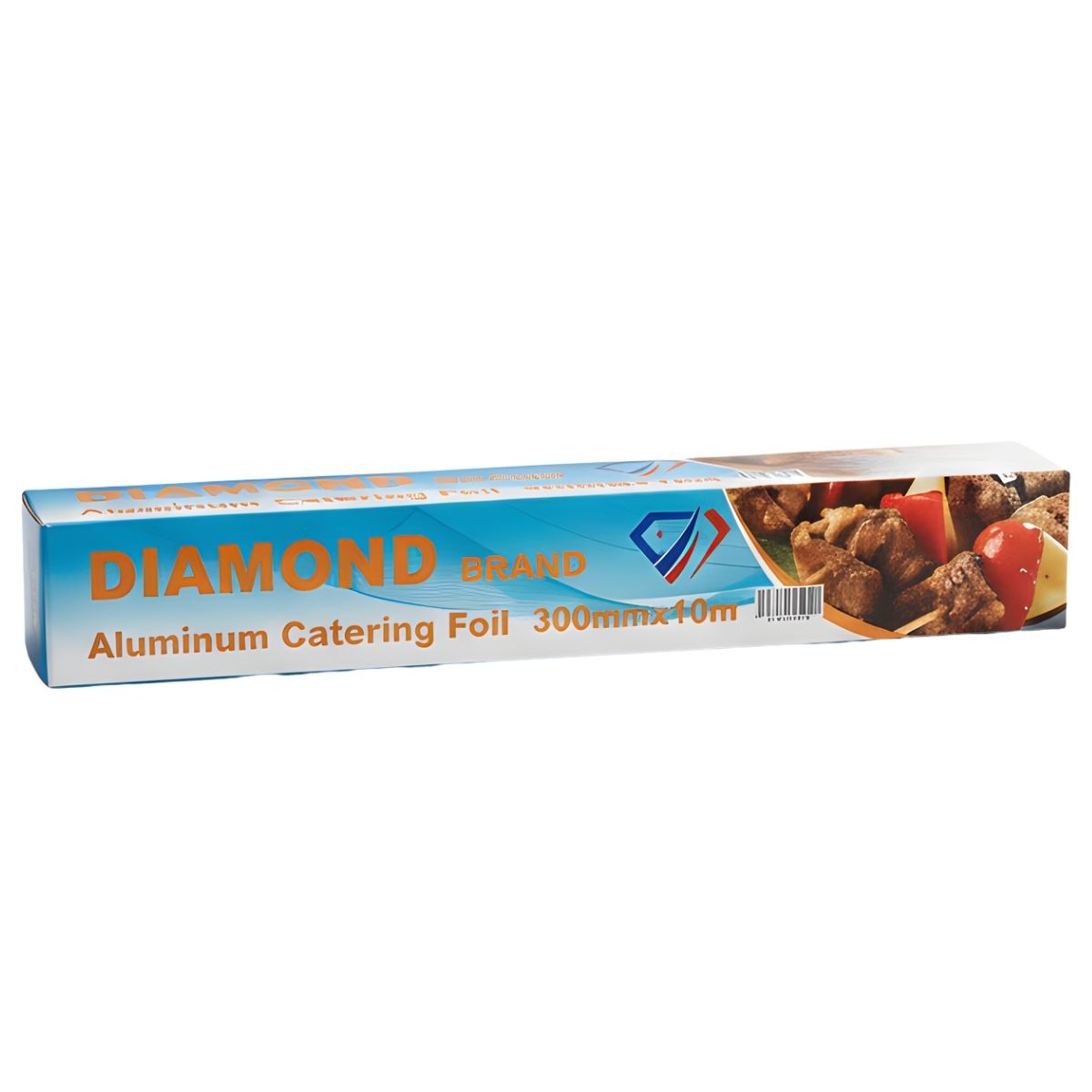 Diamond - Catering Aluminium Foil (300mm x 10m) by Diamond is ideal for food service and comes in packaging featuring grilled skewers.