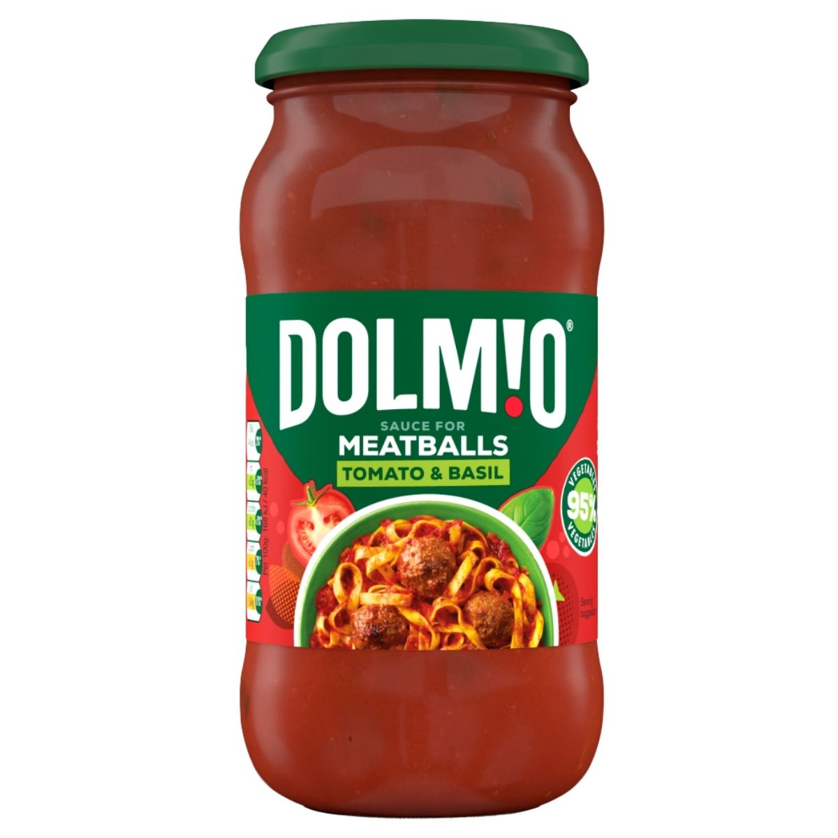 Dolmio sauce for meatballs with tomato and basil flavor on a white background