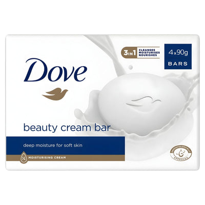 Dove - Beauty Cream Soap Bar (4 x 90g) by Dove offers deep moisture for soft skin. This 3-in-1 cleanser, moisturizer, and nourisher is ideal for sensitive skin, providing gentle care in every bar.