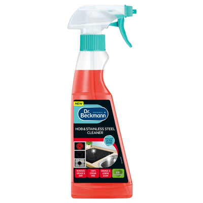Dr. Beckmann Hob & Stainless Steel Cleaner spray bottle on a white background