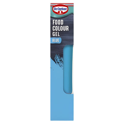 Dr. Oetker - Blue Gel Food Colour - 15g: a concentrated blue gel food colouring, visible through a windowed box—ideal for cake decorating and adding vibrant blue hues to your creations.