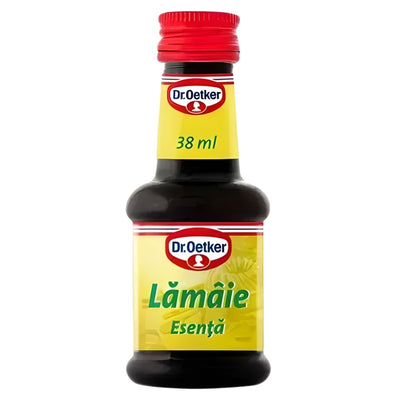Dr. Oetker - Lemon Essence - 38ml: Natural lemon flavour, ideal for baking. Features a yellow label and red cap.