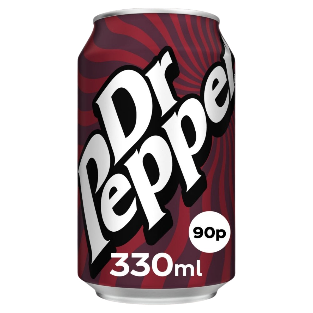 Dr Pepper can with red and white design on a white background