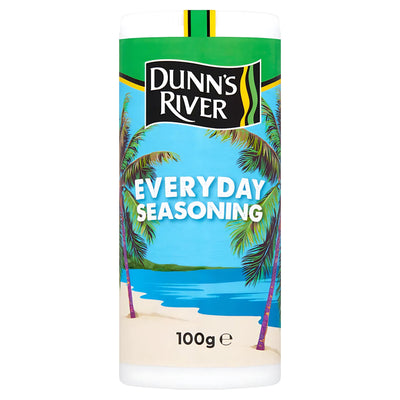 Dunn's River - Everyday Seasoning - 100g comes in a vibrant container with palm trees and a beach scene, perfect for adding authentic spice and flavor to your favorite dishes.