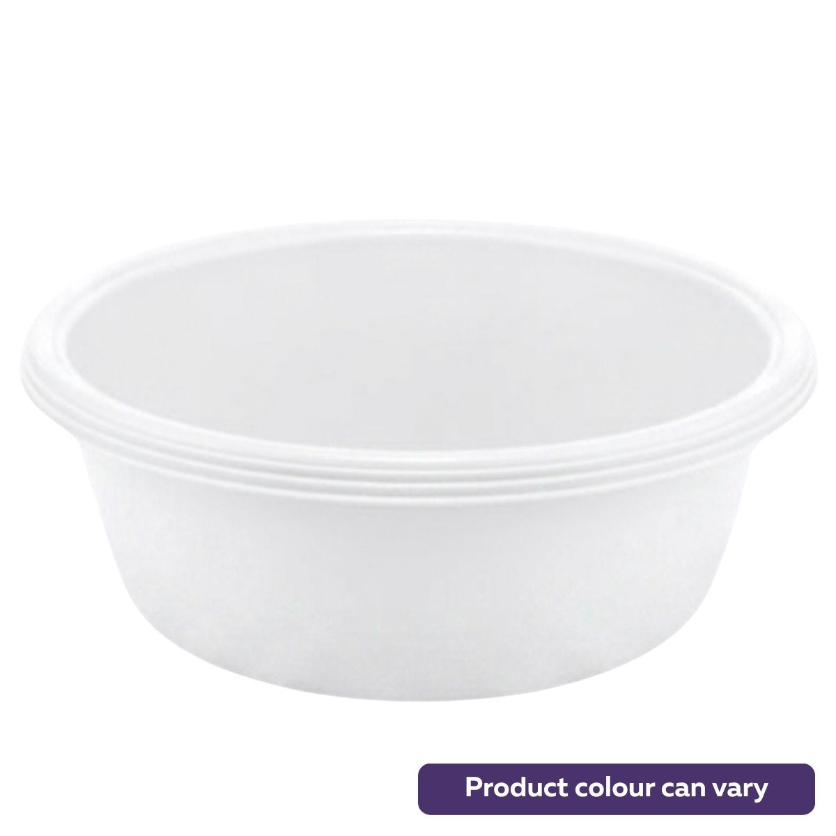The Dunya - Round Basin 4.5 Litre (1pc) is a plain, round disposable bowl; note that product color may vary.