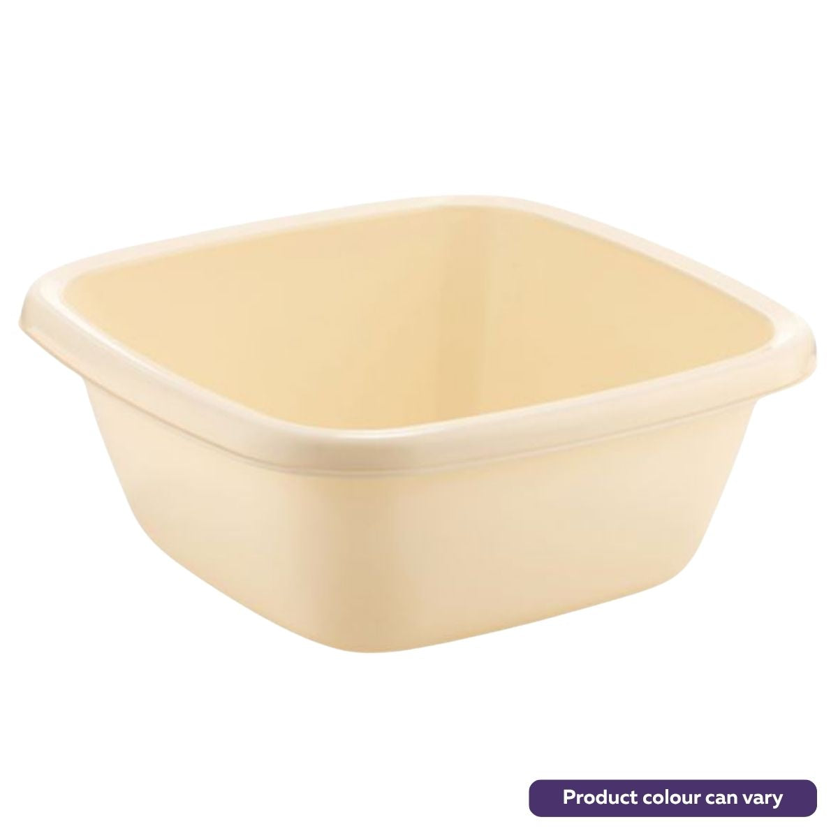 The Dunya - Square Basin 6 Litre (1Pc) is a beige, plastic basin with rounded corners, ideal for kitchen organisation. Please note: actual product colour may vary.