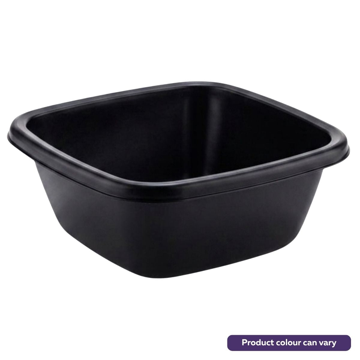 The Dunya Square Basin 9.5 Litre (1pc) features a black, BPA-free plastic build with rounded edges. A corner label notes: "Product colour can vary." Brand: Dunya.