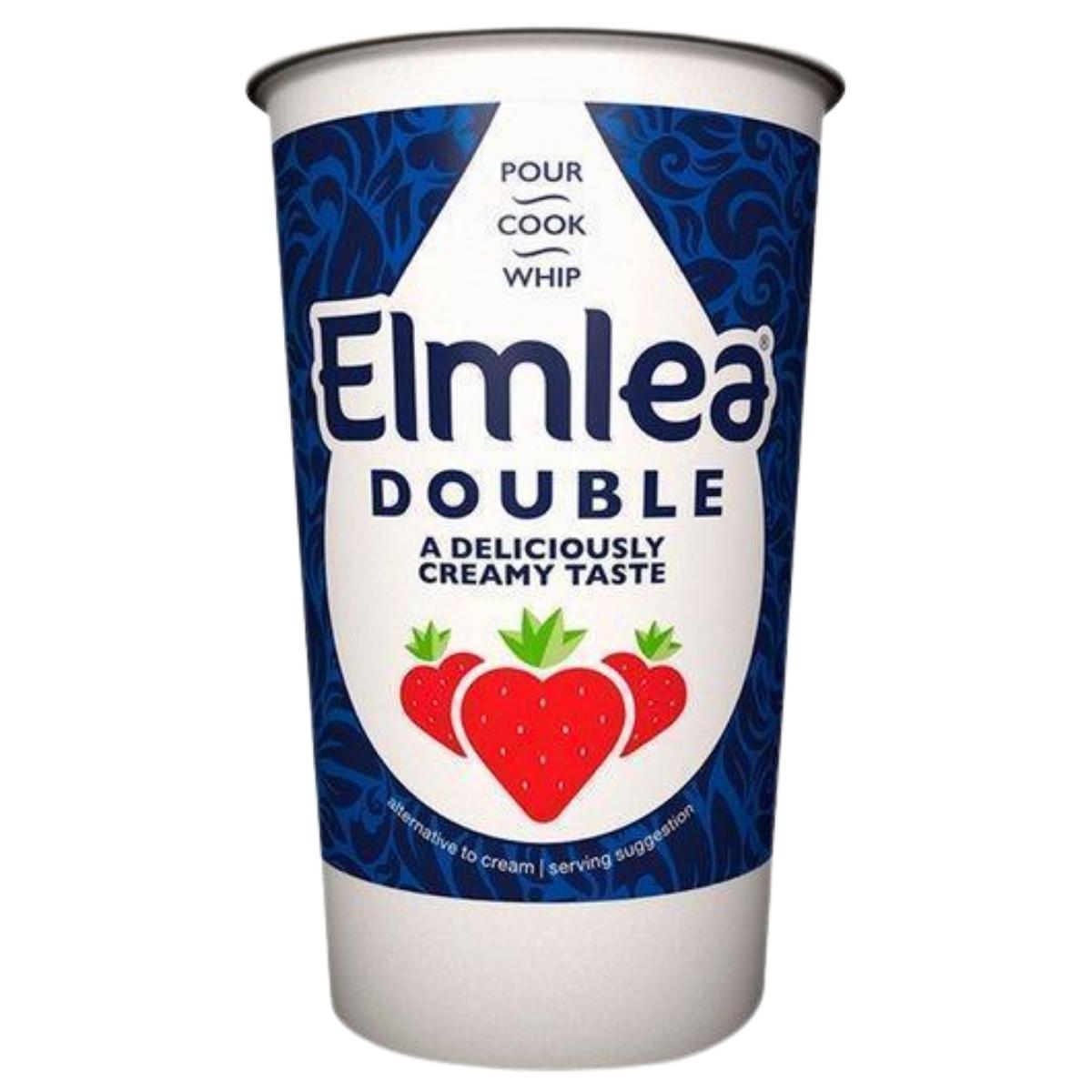 Elmlea Double cream container with blue and white design on a white background