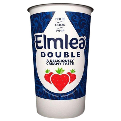 Elmlea Double cream container with blue and white design on a white background