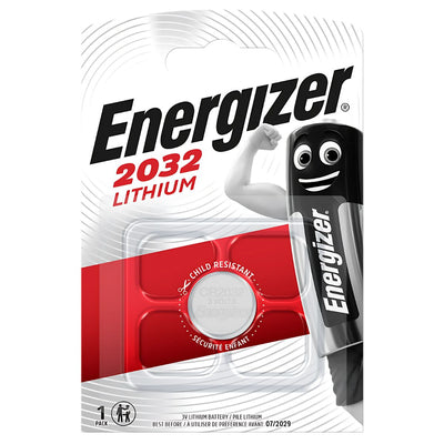 Energizer - Lithium 2032 Battery - 1 Pack comes in child-resistant packaging, featuring bold branding and a mascot illustration on the front.