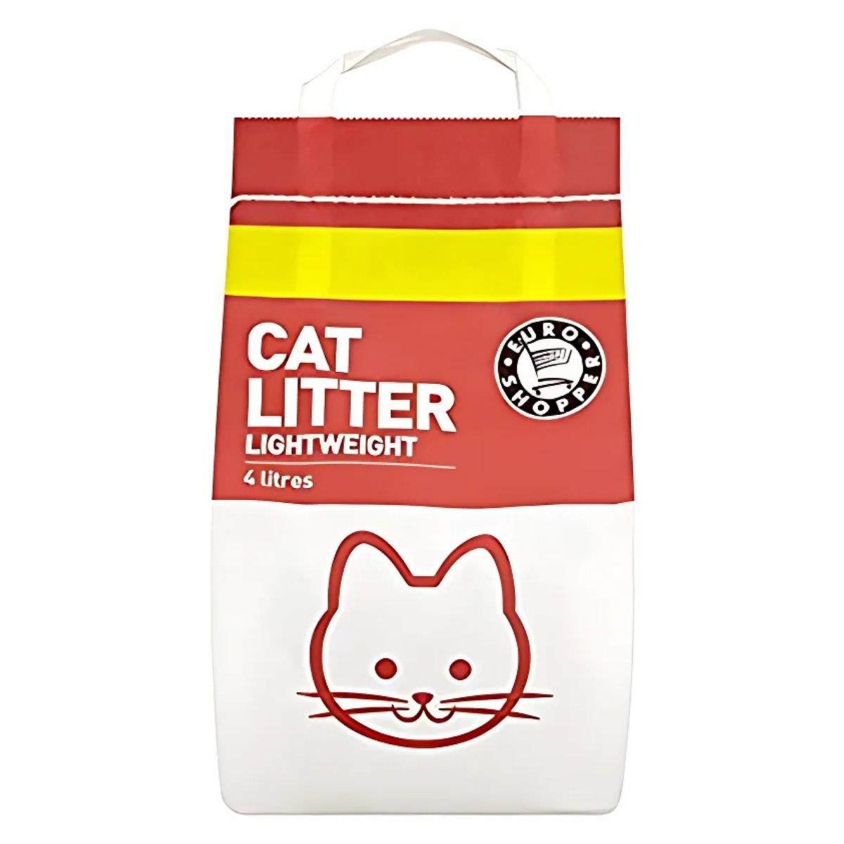 Euro Shopper - Cat Litter Lightweight - 4L comes in a red and white bag with a simple cat face design. It offers easy clumping and reliable odor control for hassle-free litter box maintenance.