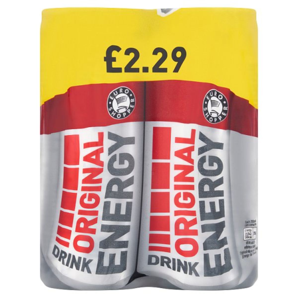A pack of Euro Shopper - Original Energy Drink - 4 x 250ml in a package.