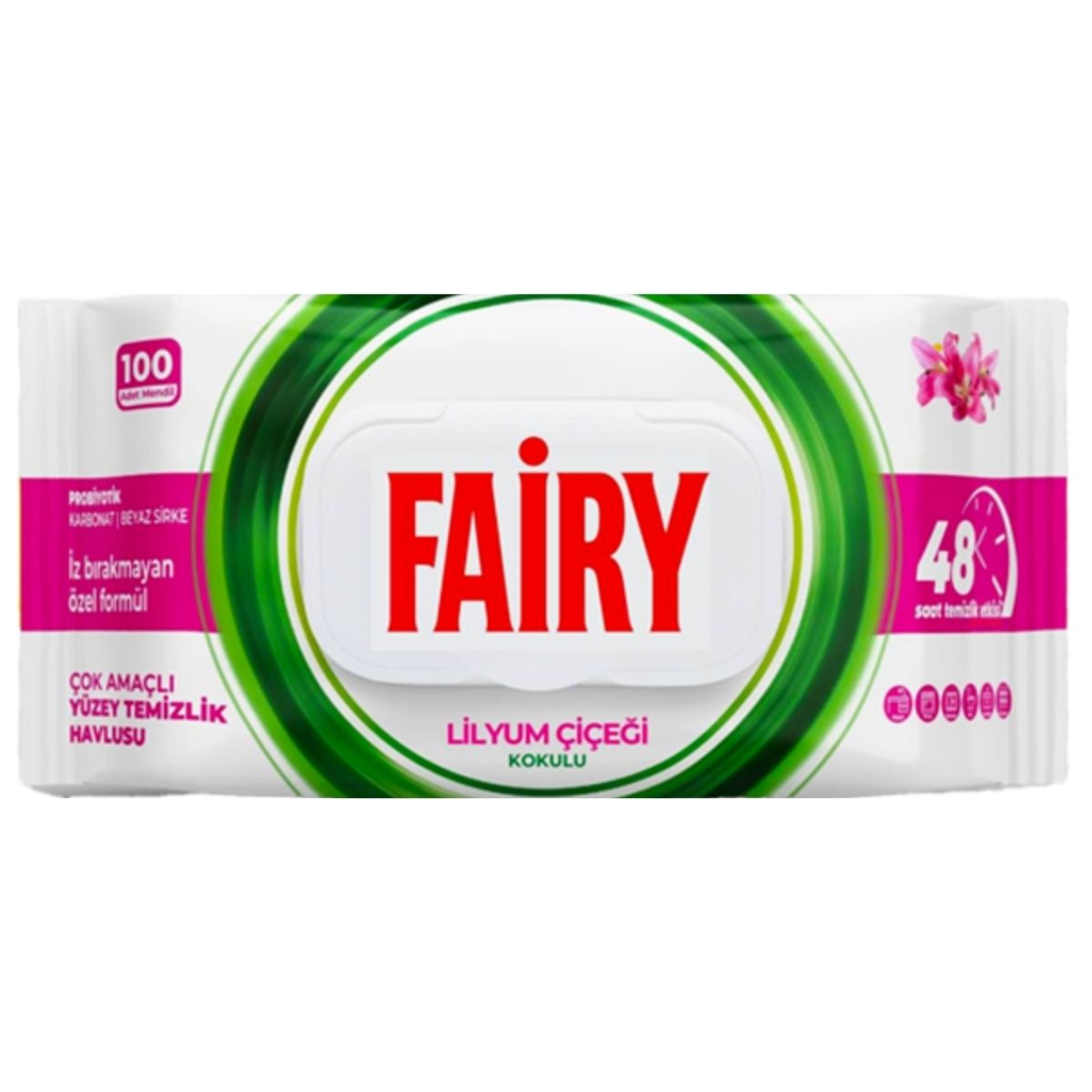 Pack of Fairy wipes with green and pink design on a white background