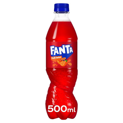 Fanta bottle with blue cap on a white background