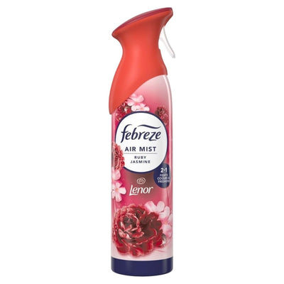 A Febreze - Ruby Jasmine Air Freshener Spray (185ml) with a red cap and floral label design.