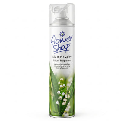 Flower Shop - Lily of the Valley Room Fragrance - 300ml features a floral label and contains a non ionic surfactant for long-lasting freshness.