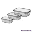 The Foly Life - Peggy Shallow Storage Container Set (3 pcs) features transparent, stackable kitchen containers with gray airtight lids in graduated sizes. Note: Product color may vary.