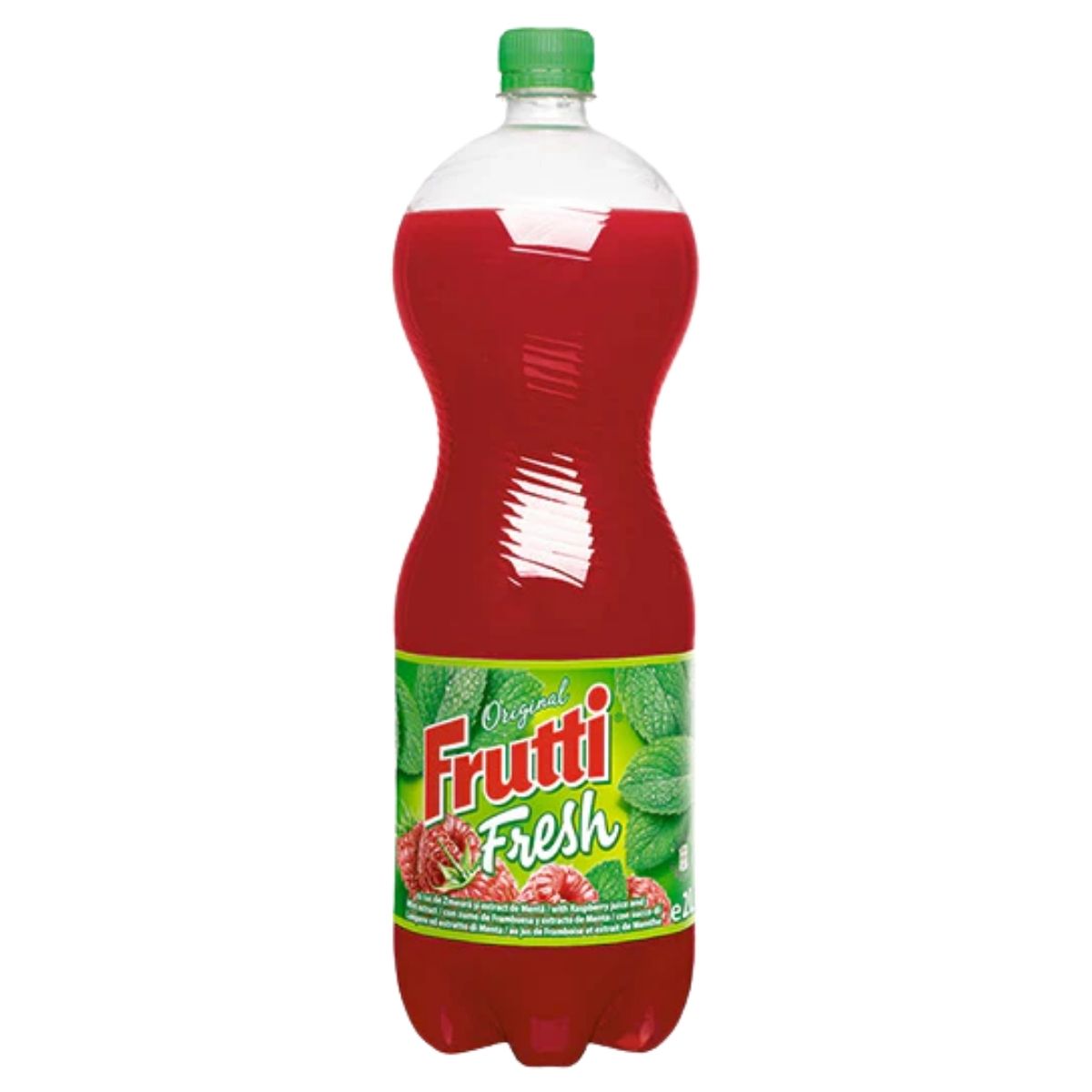 Red bottle of Frutti Fresh on a white background