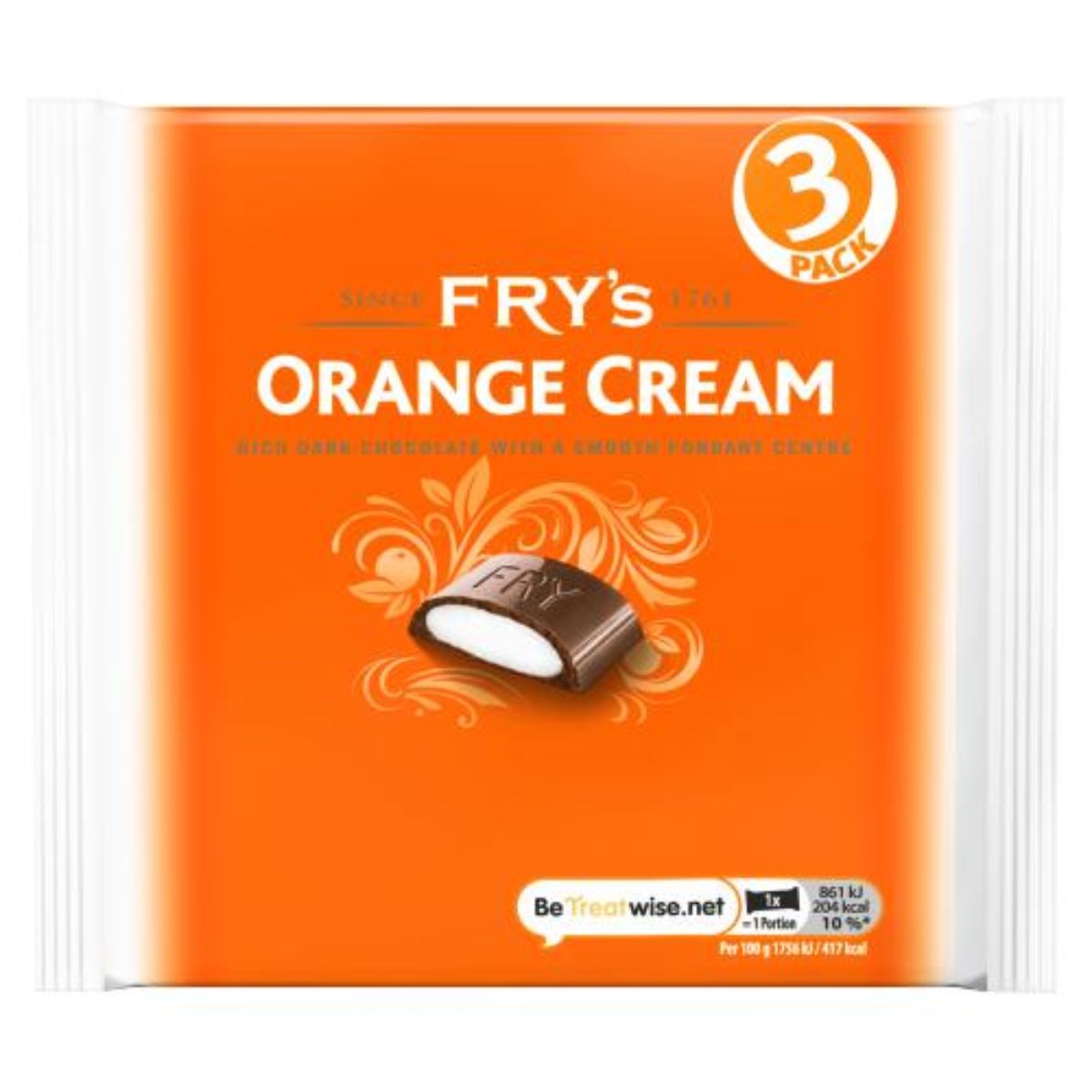 A package of Frys - Orange Cream Chocolate Bar 3 Pack - 147g.