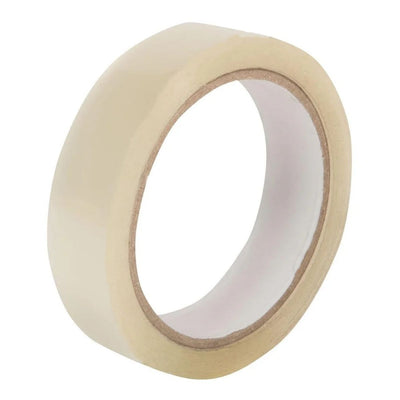 A roll of GSD - Clear Sello Tape - 24mm with a cardboard core stands upright against a white background, offering strong adhesion for reliable everyday use.