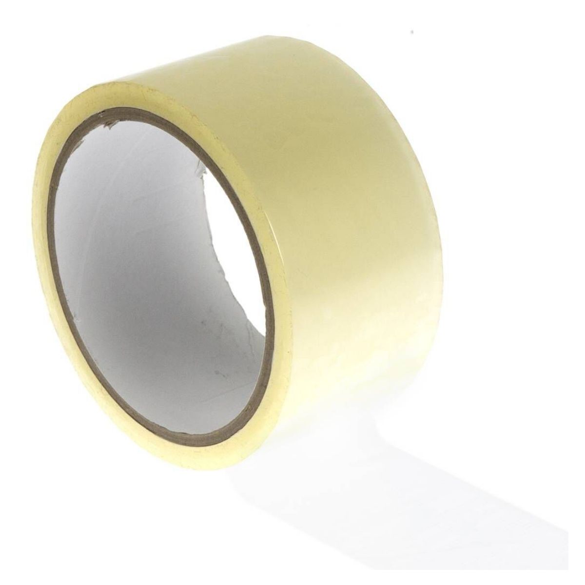 The GSD - Clear Tape - 40m offers premium adhesive and a wide cylindrical shape with a white inner core, positioned at an angle—ideal for all your packaging and crafting requirements.