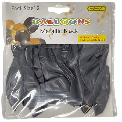 The GSD Metallic Black Birthday Balloons (12pcs) are uninflated, elegant decorations ideal for milestone celebrations or stylish parties.