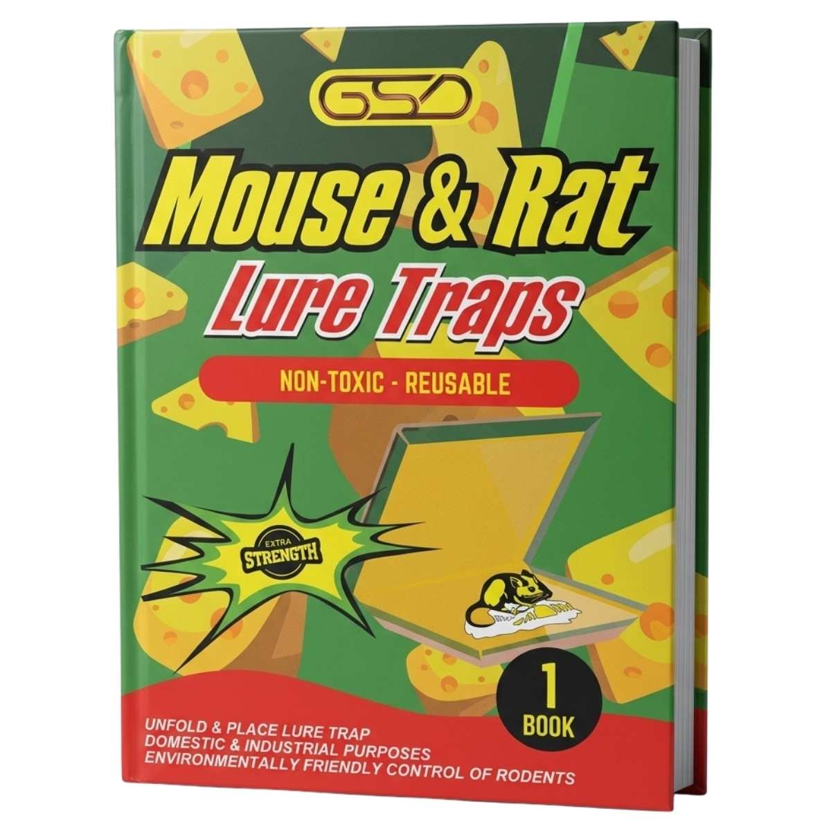 Mouse and rat lure traps packaging with green and red design