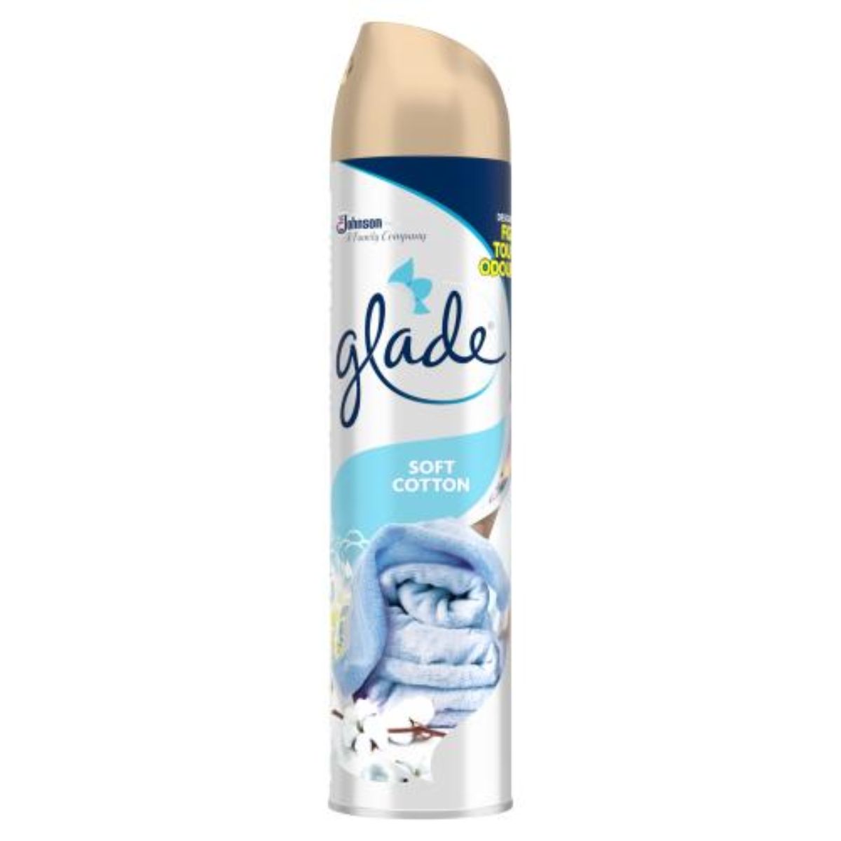 Glade - Aerosol Air Freshener Soft Cotton - 300ml in a white bottle.
