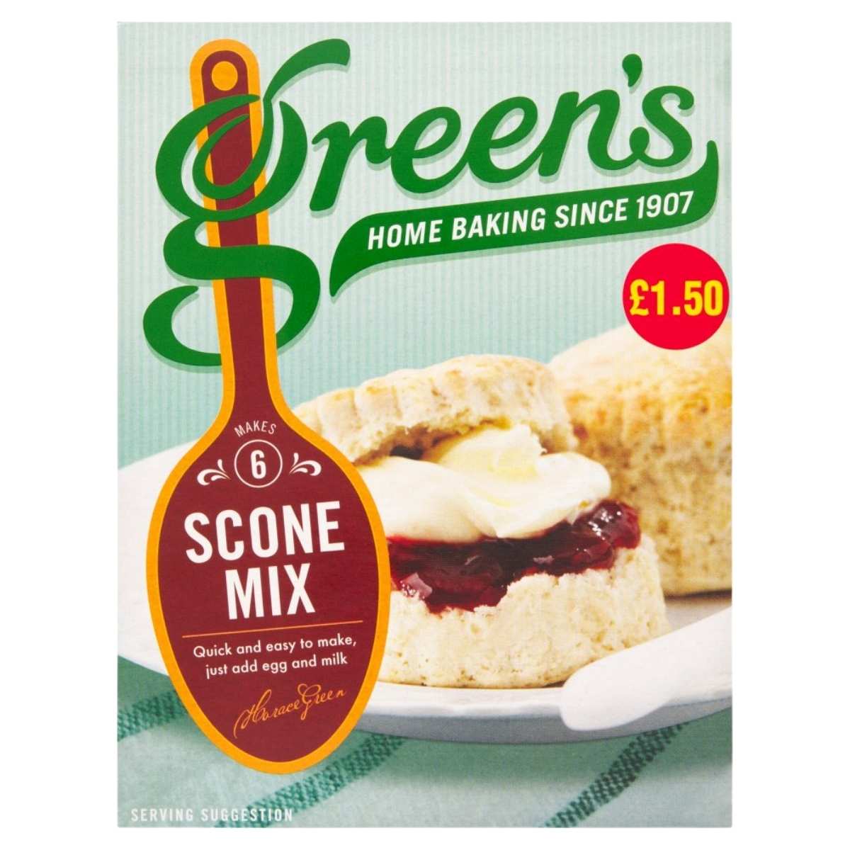 Green's Scone Mix (280g) lets you bake classic British scones, perfect with jam and cream. “Home Baking Since 1907.” A must-have from Green’s for only £1.50.