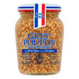 A 210g jar of Grey Poupon Prepared Wholegrain Mustard, featuring blue, white, and red labeling and a sealed lid.