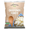 A 450g bag of Growers Pride Cauliflower Florets features images of a wooden spoon and a bowl of cauliflower on the packaging.