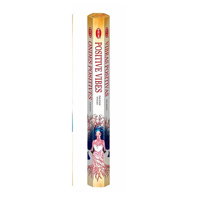 The HEM - Positive Vibes Incense Stick box, featuring an illustration of a seated figure with tree roots, offers an uplifting aroma designed to fill your space with invigorating positive energy.