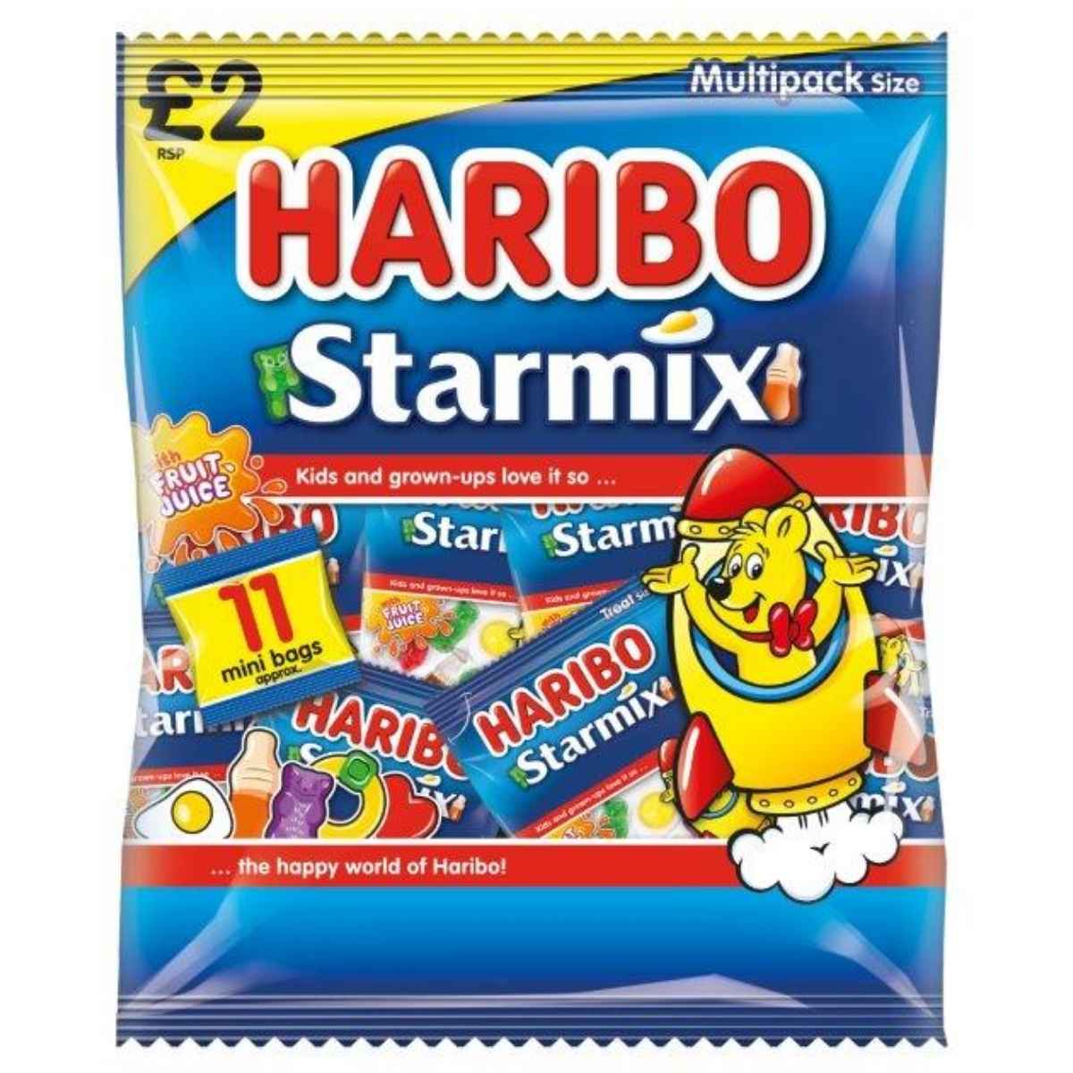 Haribo - Starmix MultiPack - 176g package features colorful graphics and includes 11 mini bags, priced at £2.