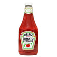 A 1170ml Heinz Squeezy Tomato Ketchup Sauce bottle, featuring a clear design with a white cap and label that displays the Heinz brand name, a red tomato graphic, and emphasizes its rich flavor enhanced by spice and herb extracts.