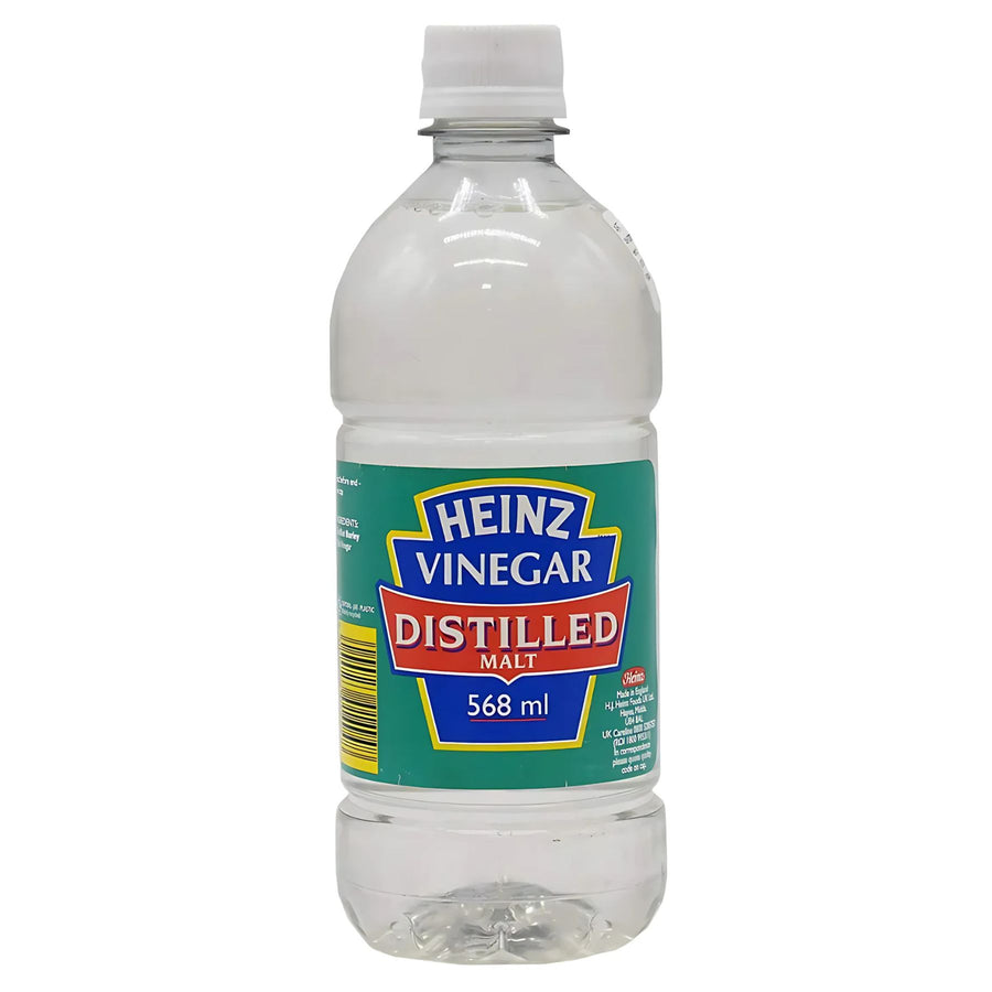 A 568g bottle of Heinz Vinegar Distilled Malt, great for pickling or adding a tangy kick to your favorite dishes.