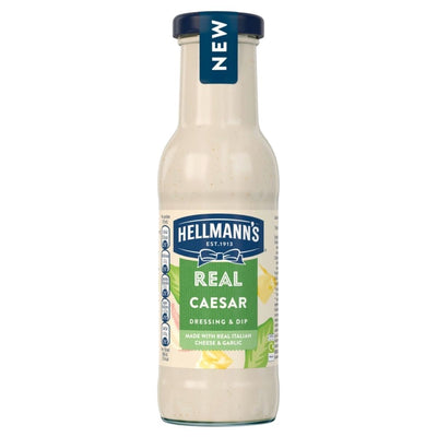 Hellmann's Real Caesar dressing bottle on a white background