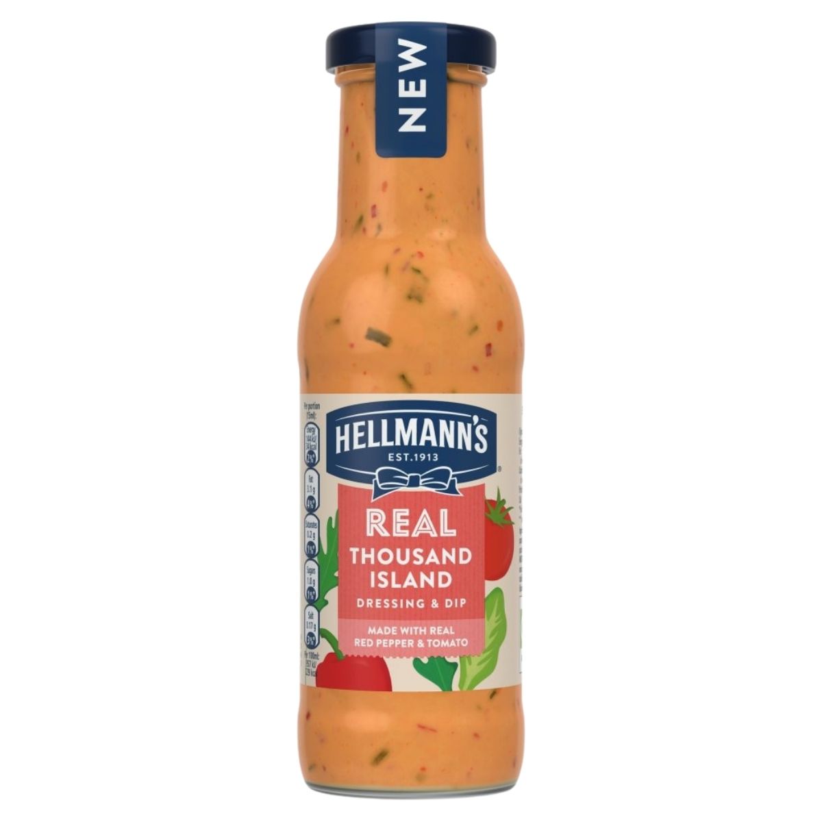 Hellmann's Real Thousand Island dressing bottle on a white background