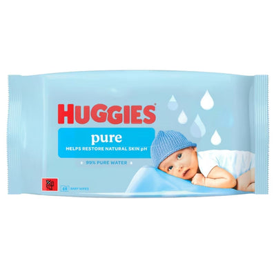Huggies - Pure Baby Wipes - 48Pcs by Huggies are fragrance-free wipes with 99% pure water, designed to help restore natural skin pH—ideal for sensitive baby skin.
