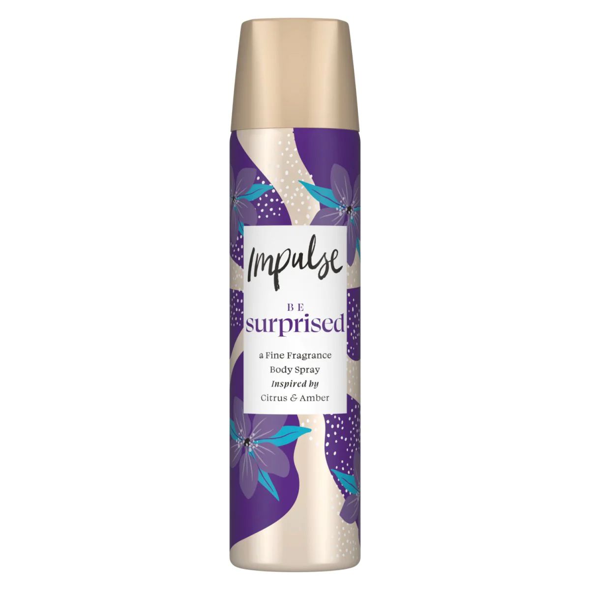 A Impulse - Be Surprise Body Fragrance Spray - 75ml bottle of hair spray with a purple flower on it.